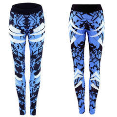 Premium Dark Blue Printed Tight Gym Leggings - High-Waist Fitness Pants