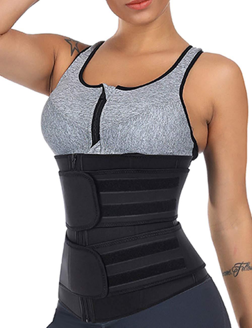 Double-Belt Steel-Boned Neoprene Waist Trainer Black