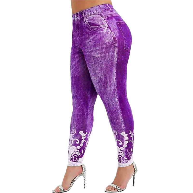 Premium Printed Slim Yoga Leggings - Plus Size Sweatpants Purple