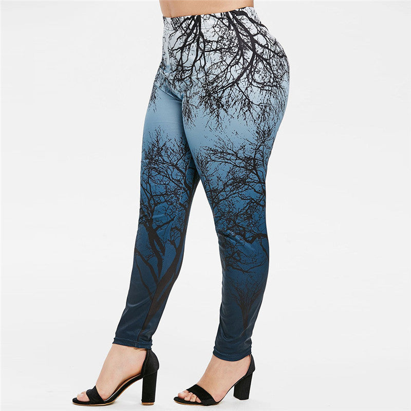 Premium Printed Slim Yoga Leggings - Plus Size Sweatpants Light Blue