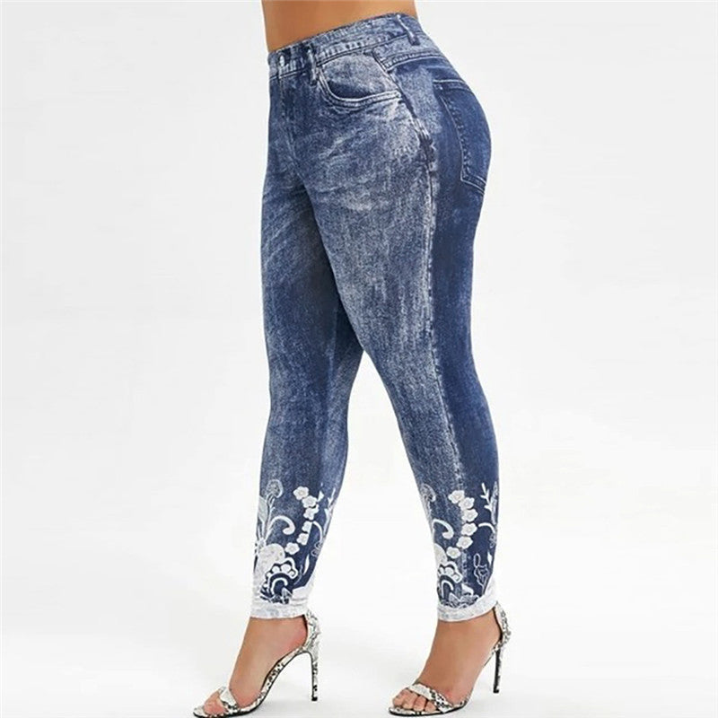 Premium Printed Slim Yoga Leggings - Plus Size Sweatpants Grey