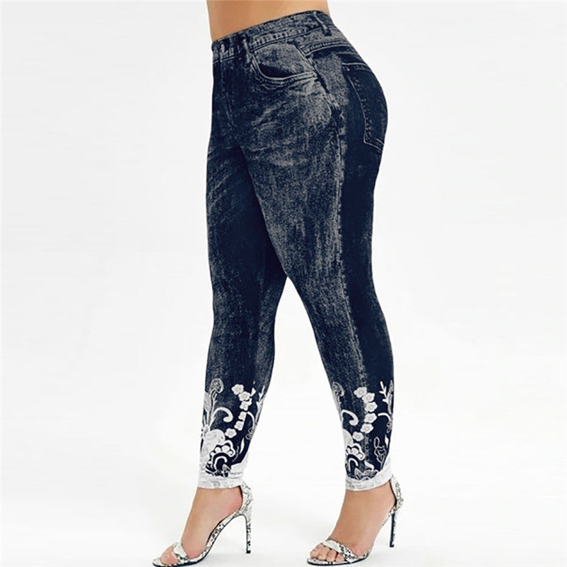 Premium Printed Slim Yoga Leggings - Plus Size Sweatpants Black