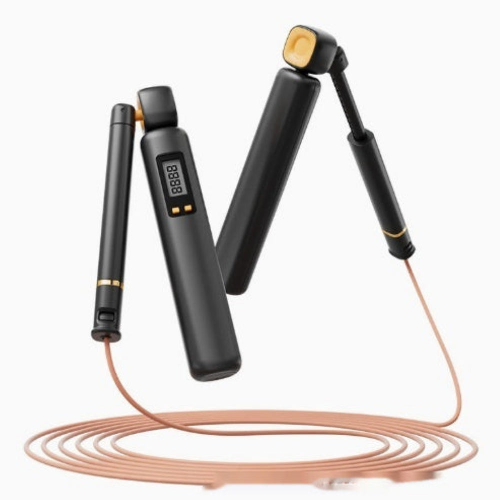 Premium Cordless Smart Jump Rope with Weighted Balls & Intelligent Digital Counter Black Gold Handle with load with rope