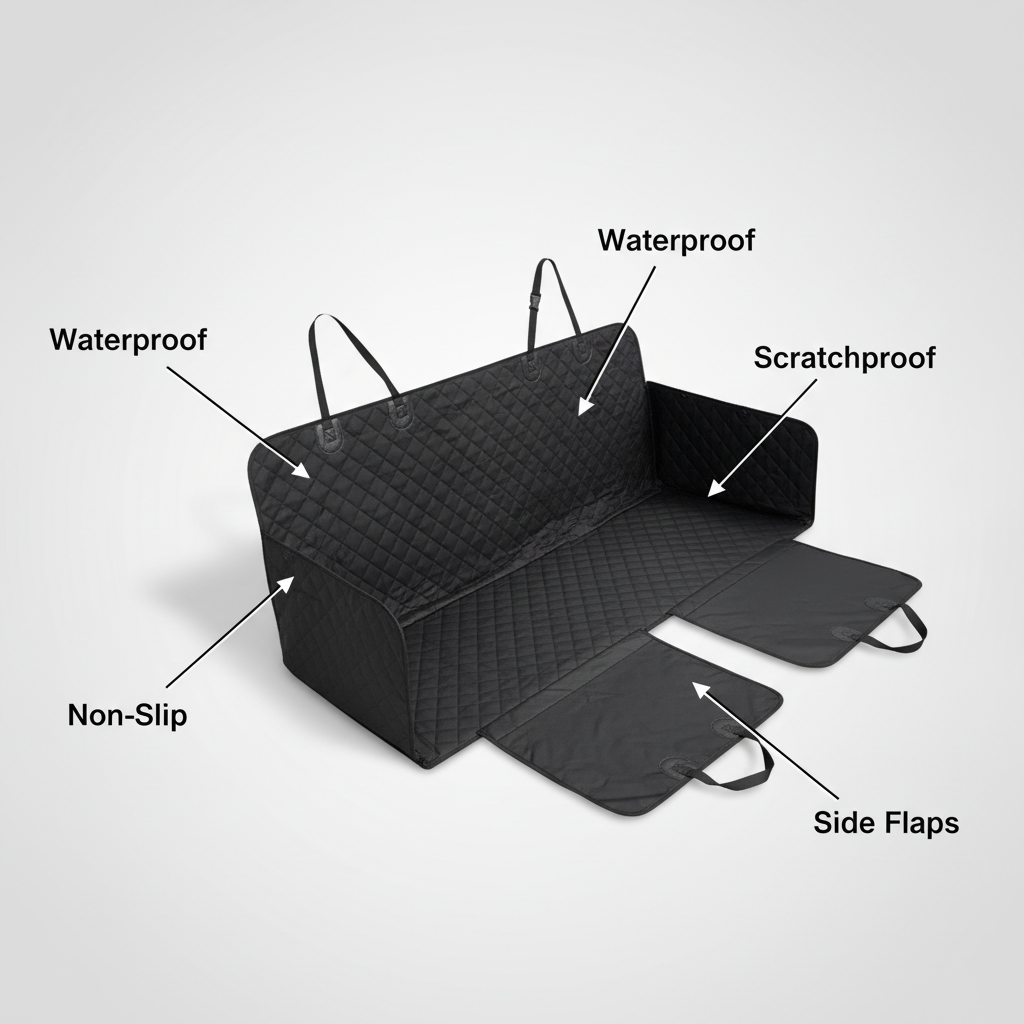 Dog Car Seat Cover, Waterproof Back Seat Protector with Side Flaps, Non‑Slip Scratchproof Hammock for Cars, Trucks & SUVs