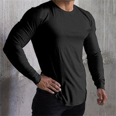 Premium Men's Quick-Dry Long Sleeve Sports Shirt - Loose Fit A Black