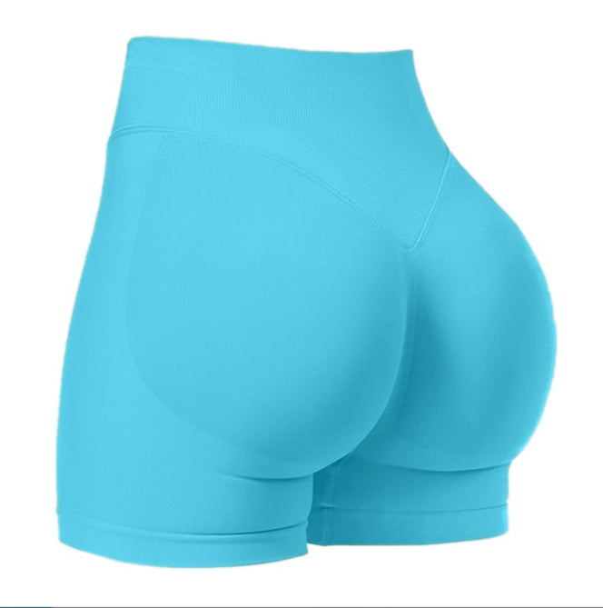 High Waist Yoga Shorts Tight Hip Raise Seamless Quick-drying Pants For Sports Fitness Glacier Blue