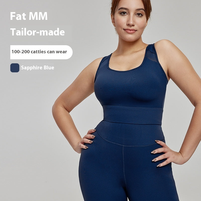 Premium Plus Size Mesh Yoga Top - Breathable Sports Bra Sapphire Blue