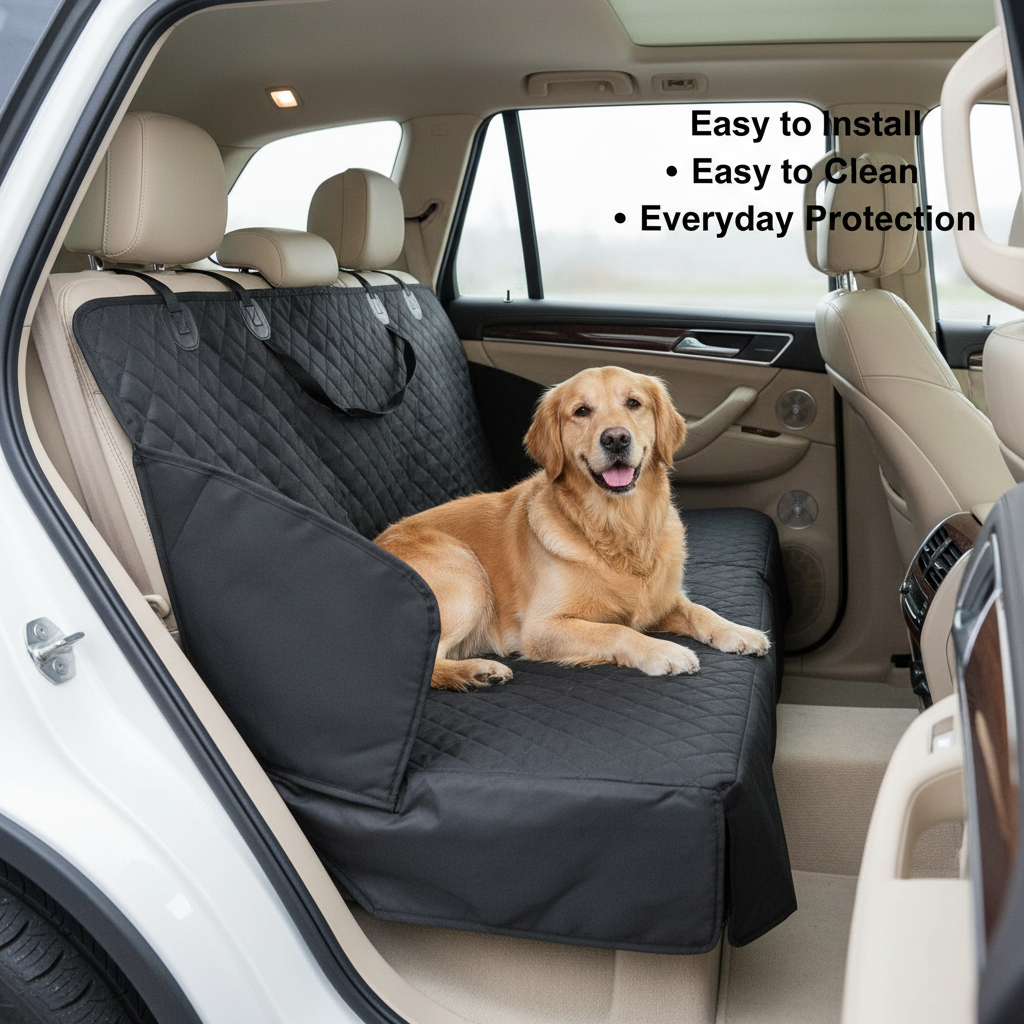 Dog Car Seat Cover, Waterproof Back Seat Protector with Side Flaps, Non‑Slip Scratchproof Hammock for Cars, Trucks & SUVs