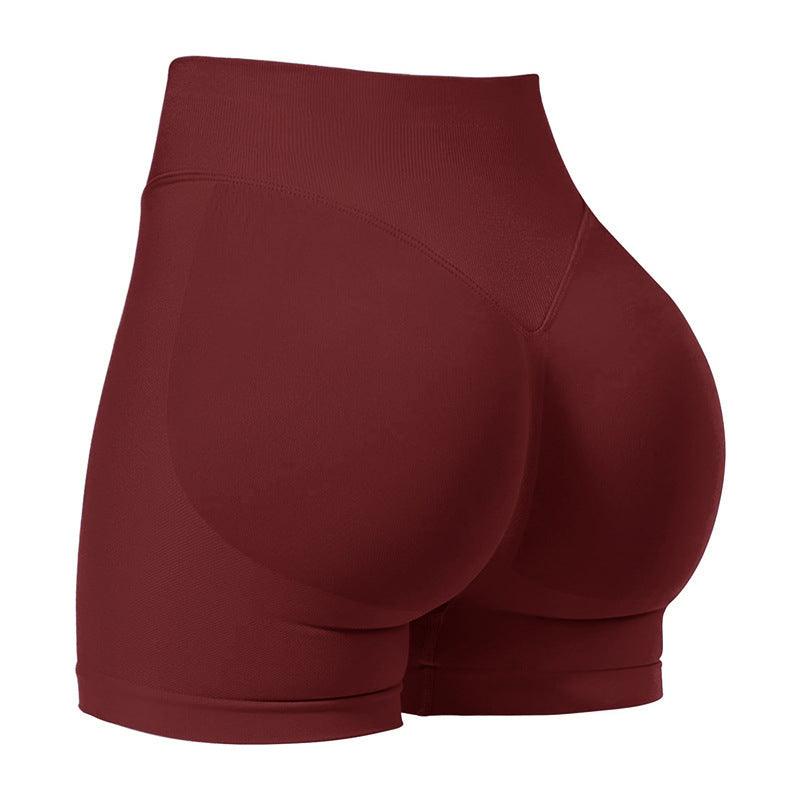 High Waist Yoga Shorts Tight Hip Raise Seamless Quick-drying Pants For Sports Fitness Wine Red