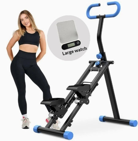 Foldable Vertical Climber & Stepper Machine – Full‑Body Workout, 90‑LB Resistance, Anti‑Slip Pedals & Mobile Holder Large dial Black Blue