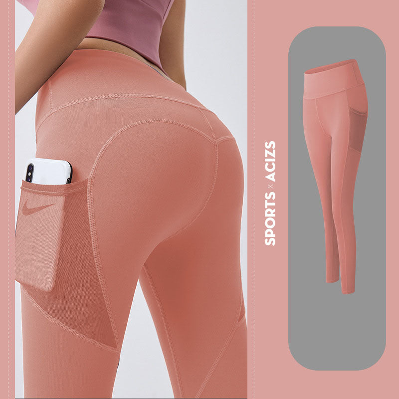 Premium Yoga Pants with Pockets - Tummy Control Fitness Leggings Pink