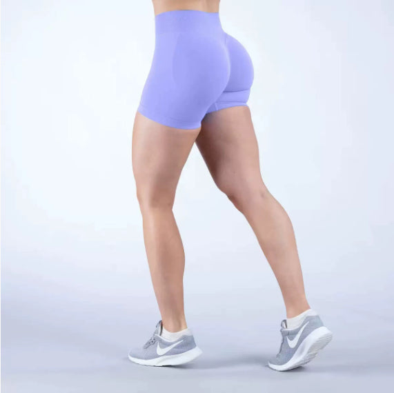High Waist Yoga Shorts Tight Hip Raise Seamless Quick-drying Pants For Sports Fitness Light Purple