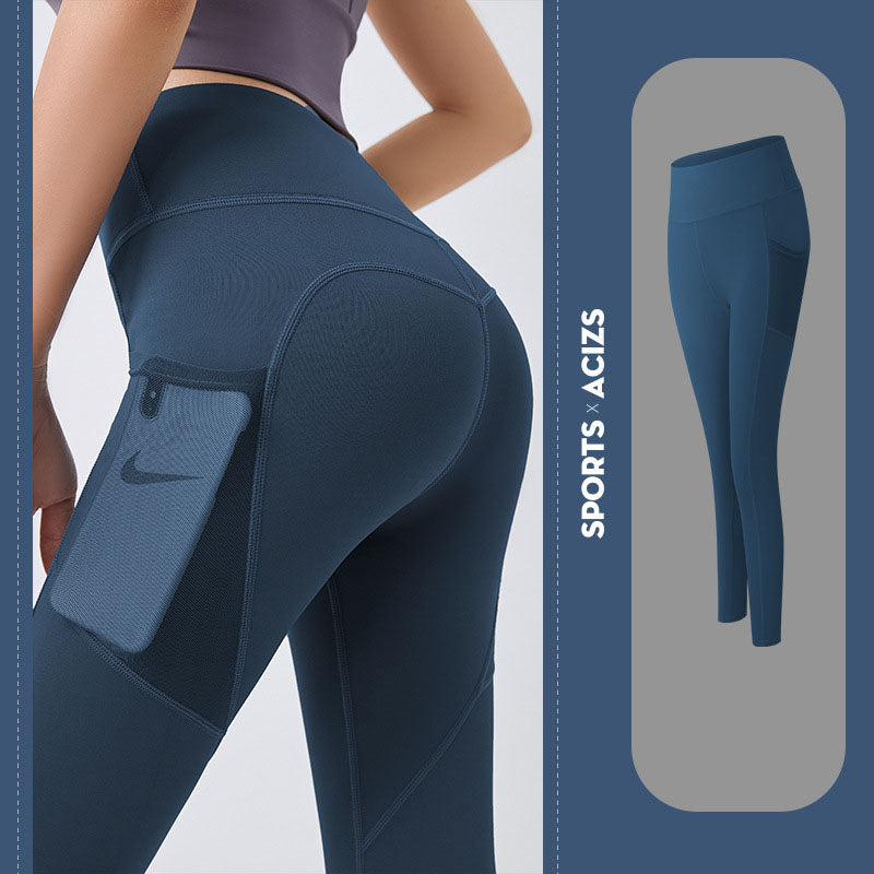 Premium Yoga Pants with Pockets - Tummy Control Fitness Leggings Blue