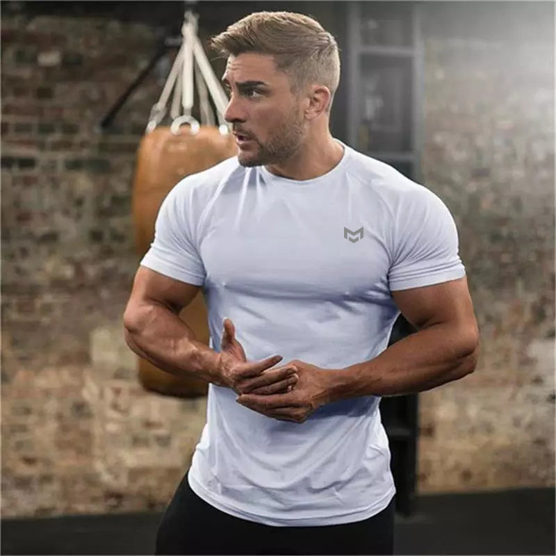 Premium Men's Quick-Dry Gym T-Shirt - Short Sleeve Running Tee DT2 white