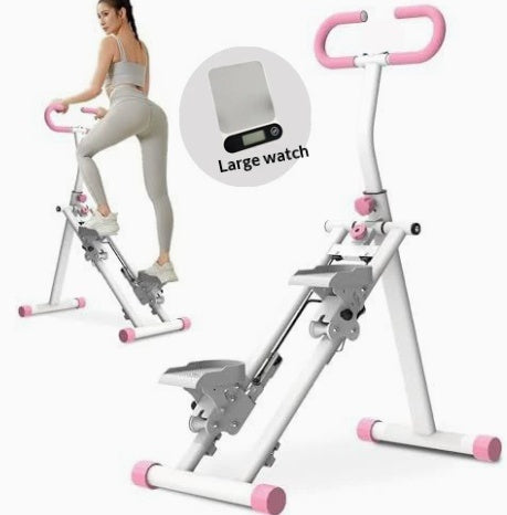 Foldable Vertical Climber & Stepper Machine – Full‑Body Workout, 90‑LB Resistance, Anti‑Slip Pedals & Mobile Holder Large dial Pink White
