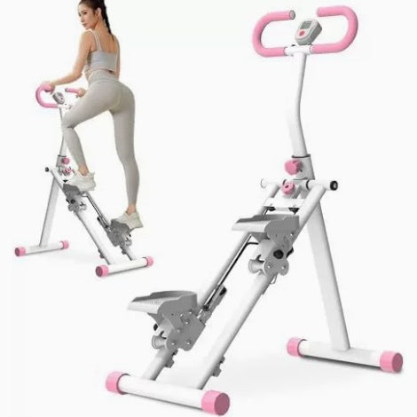 Foldable Vertical Climber & Stepper Machine – Full‑Body Workout, 90‑LB Resistance, Anti‑Slip Pedals & Mobile Holder Pink White