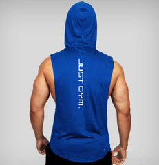 Premium Men's Hooded Fitness Vest - Loose Athletic Tank Top Dark Blue