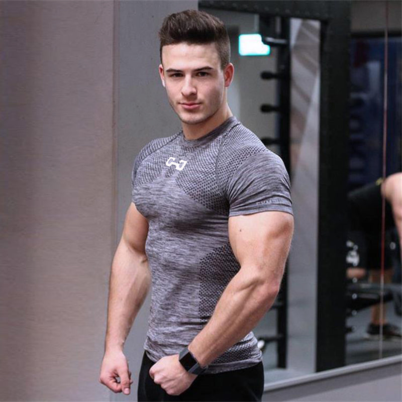 Premium Men's Quick-Dry Gym T-Shirt - Short Sleeve Running Tee Grey
