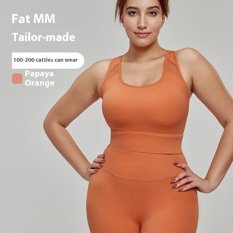 Premium Plus Size Mesh Yoga Top - Breathable Sports Bra Papaya Orange