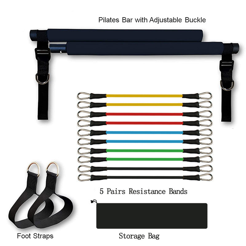 Premium Portable Pilates Bar with Resistance Bands - Full Body Workout Black