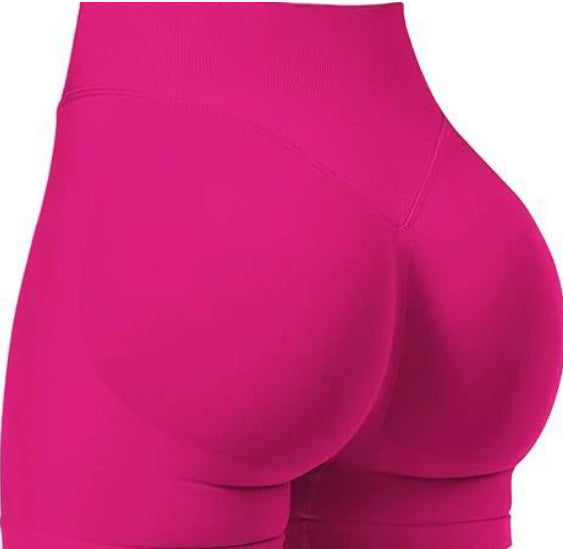 High Waist Yoga Shorts Tight Hip Raise Seamless Quick-drying Pants For Sports Fitness Rose Red