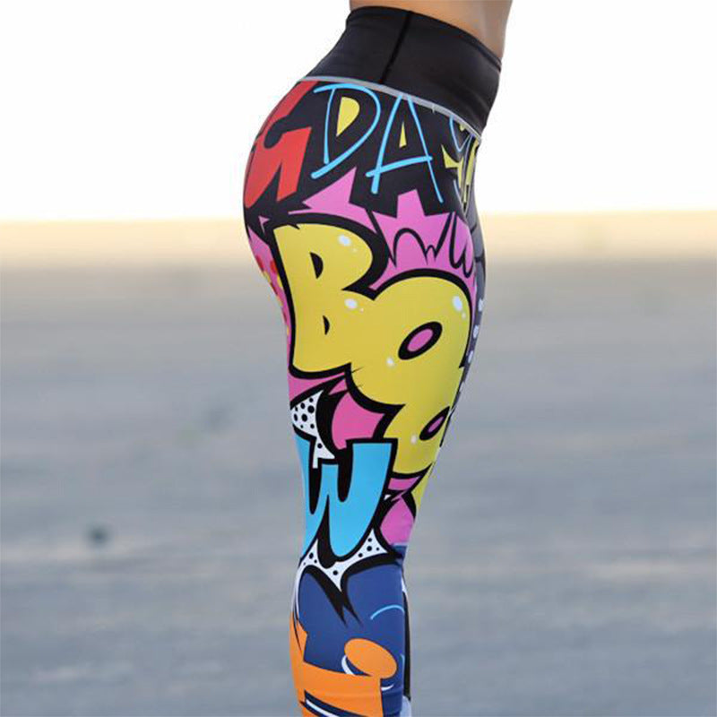 Premium Yoga Fitness Leggings - Slim Tights for Gym & Running BOOM digital color printing