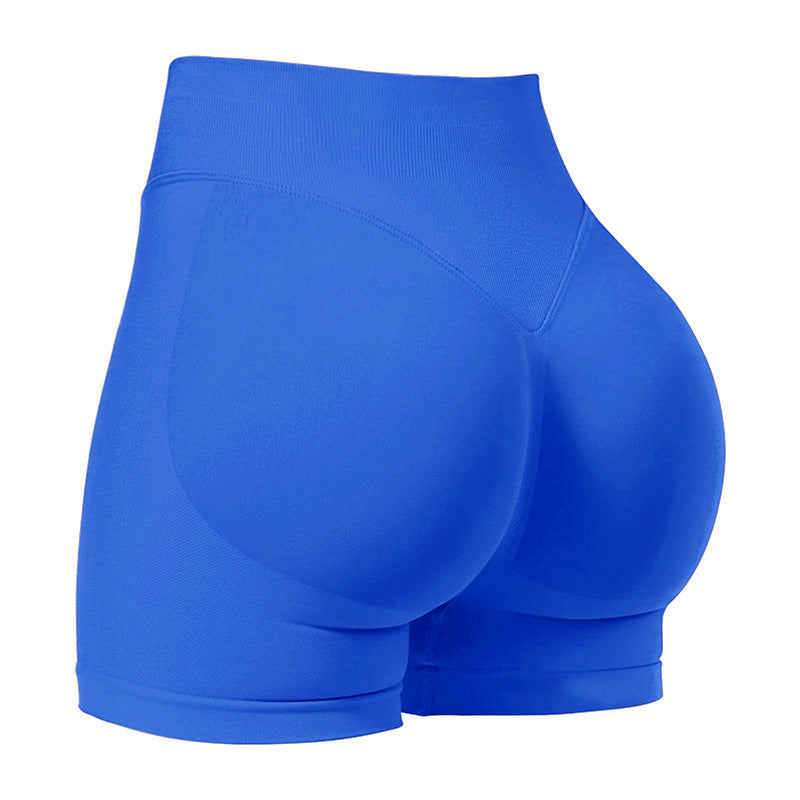 High Waist Yoga Shorts Tight Hip Raise Seamless Quick-drying Pants For Sports Fitness Electricity Light Blue