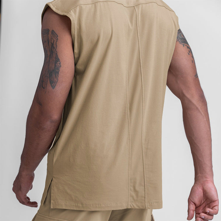 Premium Plus Size Sleeveless Fitness Vest - Loose Cotton Waistcoat Khaki
