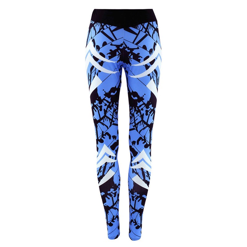Premium Dark Blue Printed Tight Gym Leggings - High-Waist Fitness Pants
