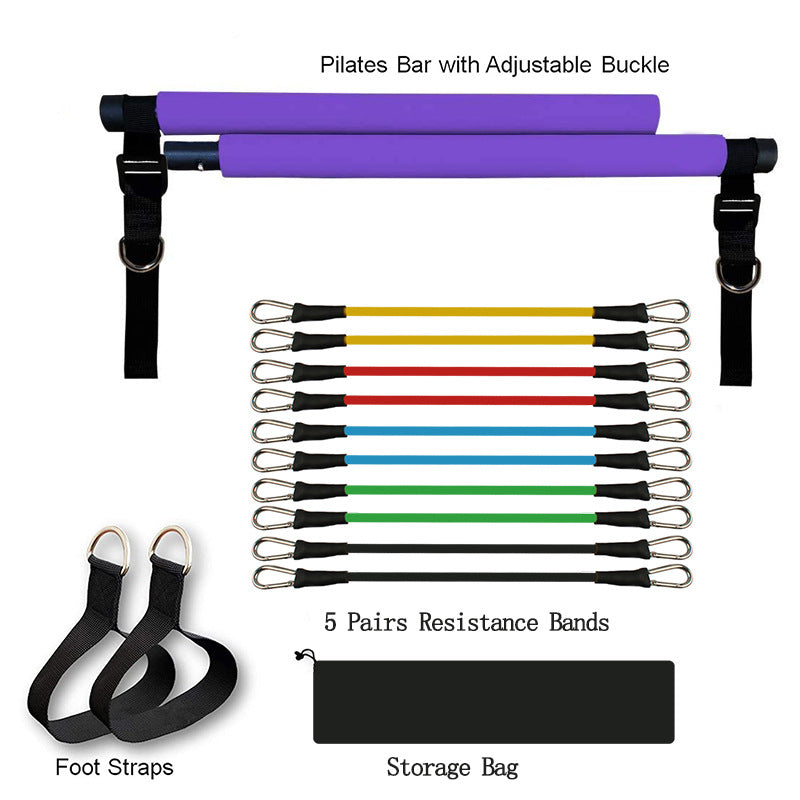 Premium Portable Pilates Bar with Resistance Bands - Full Body Workout Purple