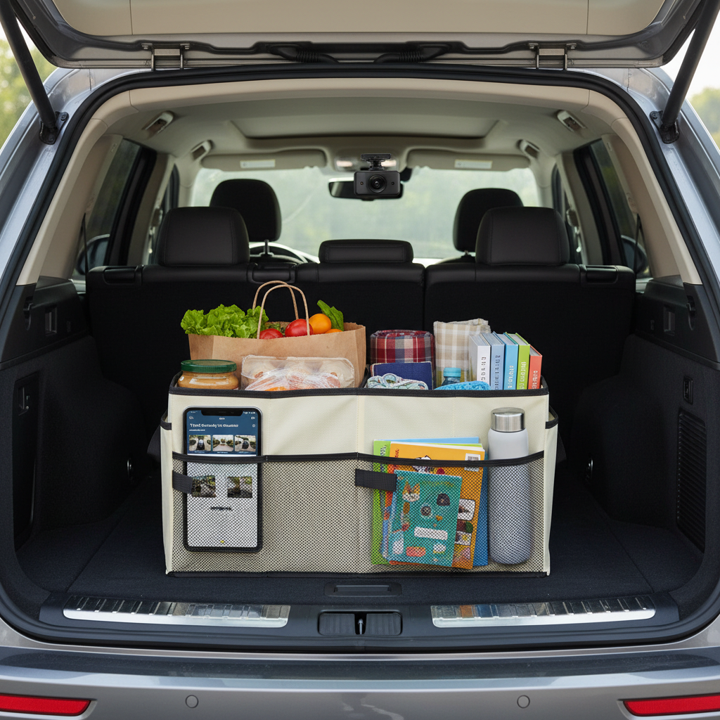 Beige Car Trunk Storage Box - Foldable Organizer