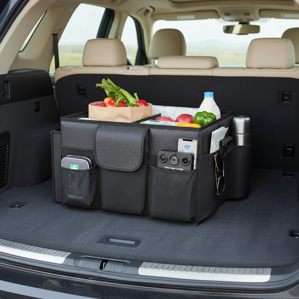 Black Car Trunk Storage Box - Foldable Organizer