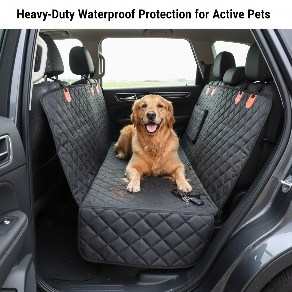 Heavy Duty Dog Car Seat Cover with Side Flaps, Waterproof Pet Back Seat Cover, Non-Slip Scratchproof Dog Hammock for Cars, Trucks and SUVs