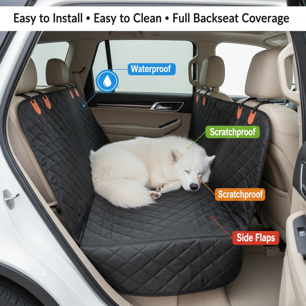 Heavy Duty Dog Car Seat Cover with Side Flaps, Waterproof Pet Back Seat Cover, Non-Slip Scratchproof Dog Hammock for Cars, Trucks and SUVs
