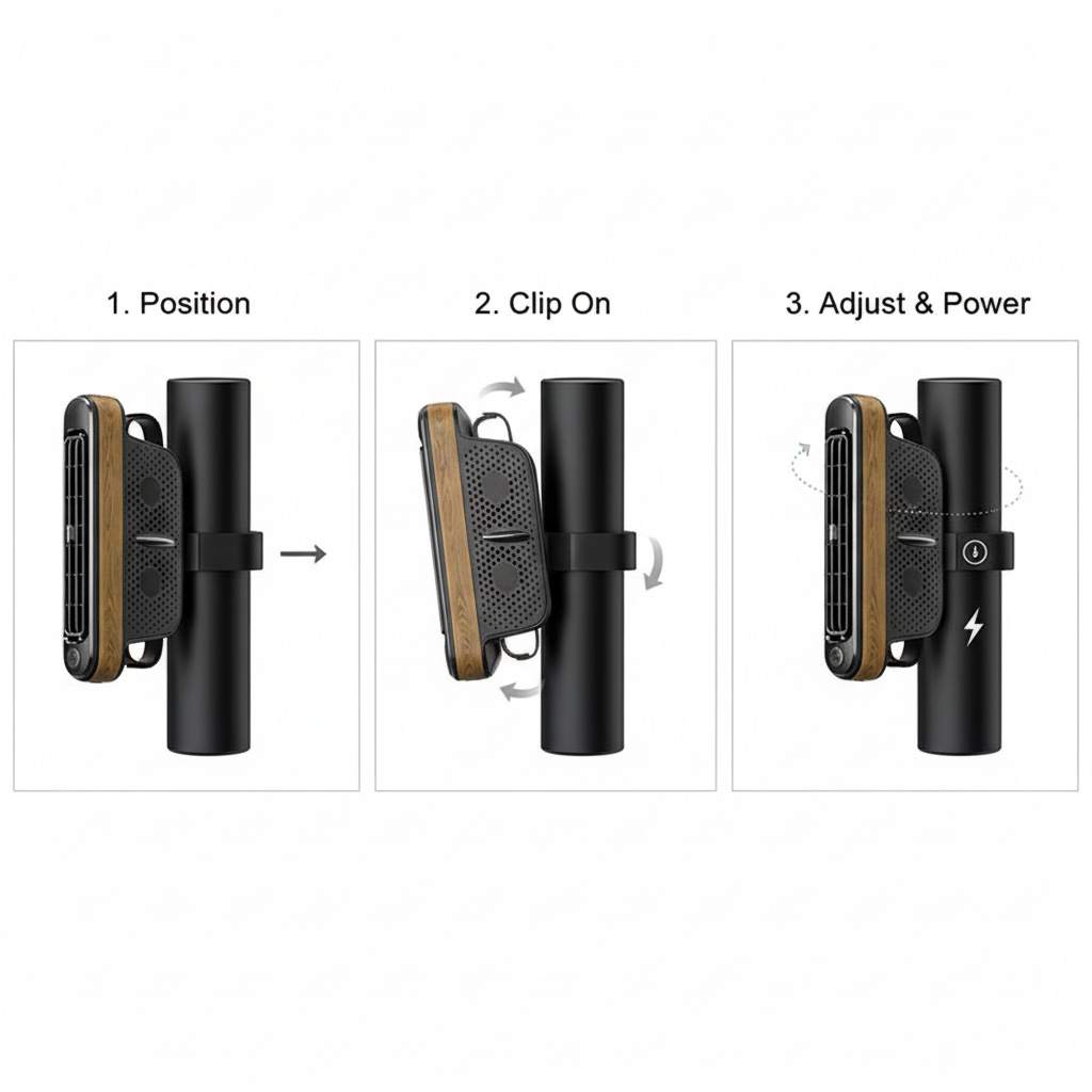 Black and Wood grain pattern Car Seat Back Headrest Fan USB Powered Dual Turbine Bladeless Cooling Fan with 3 Speeds