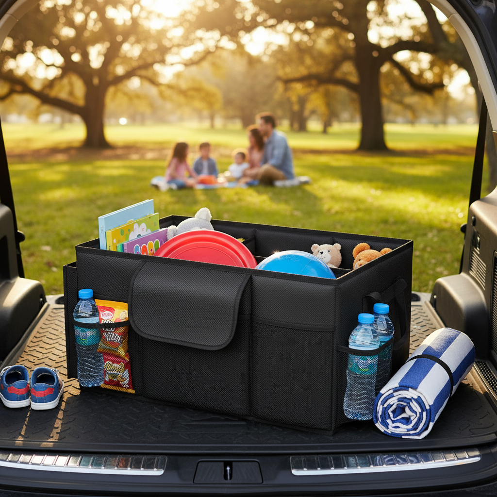 Black Car Trunk Storage Box - Foldable Organizer
