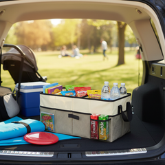 Beige Car Trunk Storage Box - Foldable Organizer