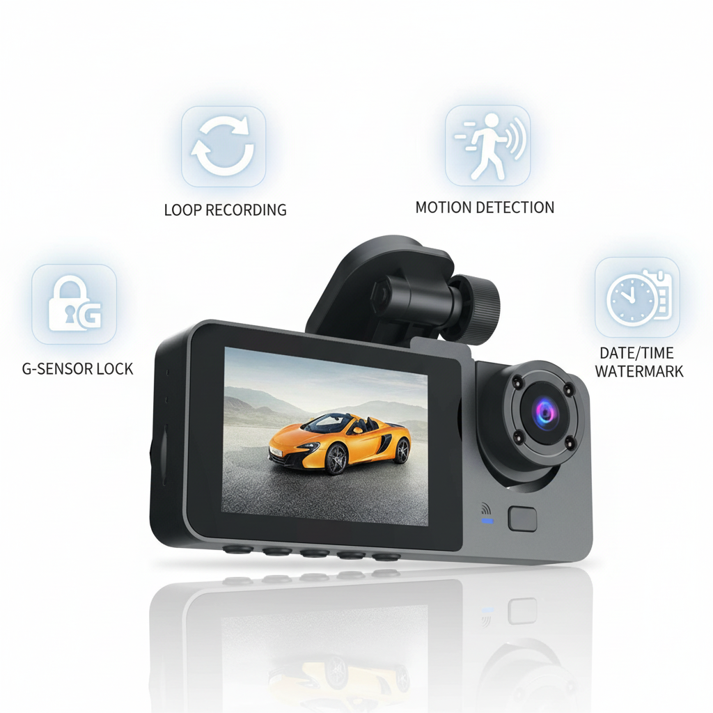 Black A2 Triple Lens Car Dash Camera Recorder