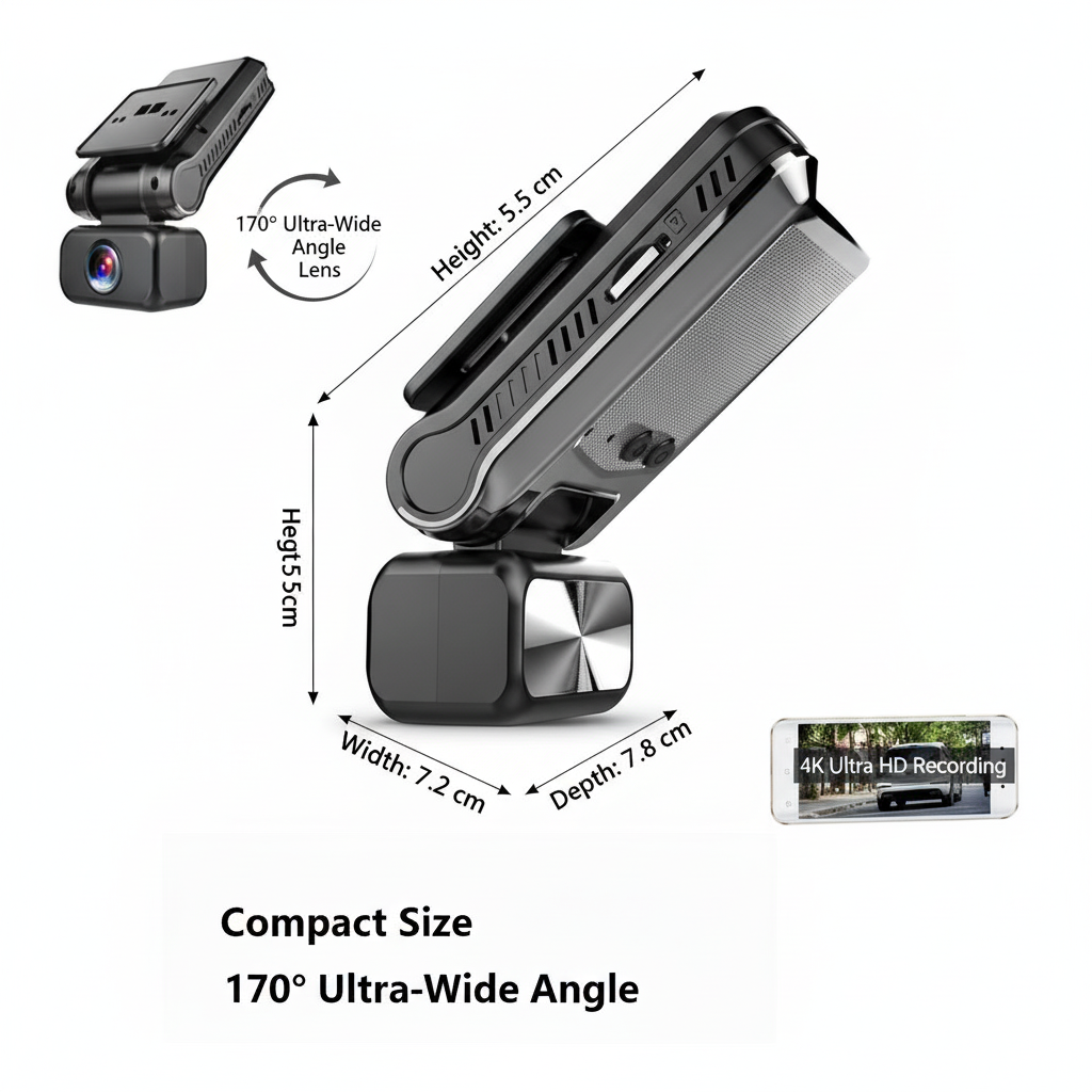 4K Ultra HD Dash Cam with WiFi, Night Vision, Motion Detection & 170° Wide‑Angle Lens – Premium Vehicle Recorder