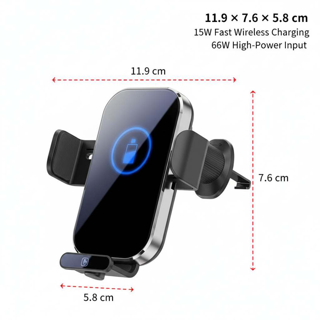 Intelligent Induction Wireless Car Charger - 66w High Power - Silver