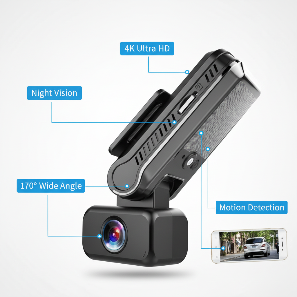 4K Ultra HD Dash Cam with WiFi, Night Vision, Motion Detection & 170° Wide‑Angle Lens – Premium Vehicle Recorder