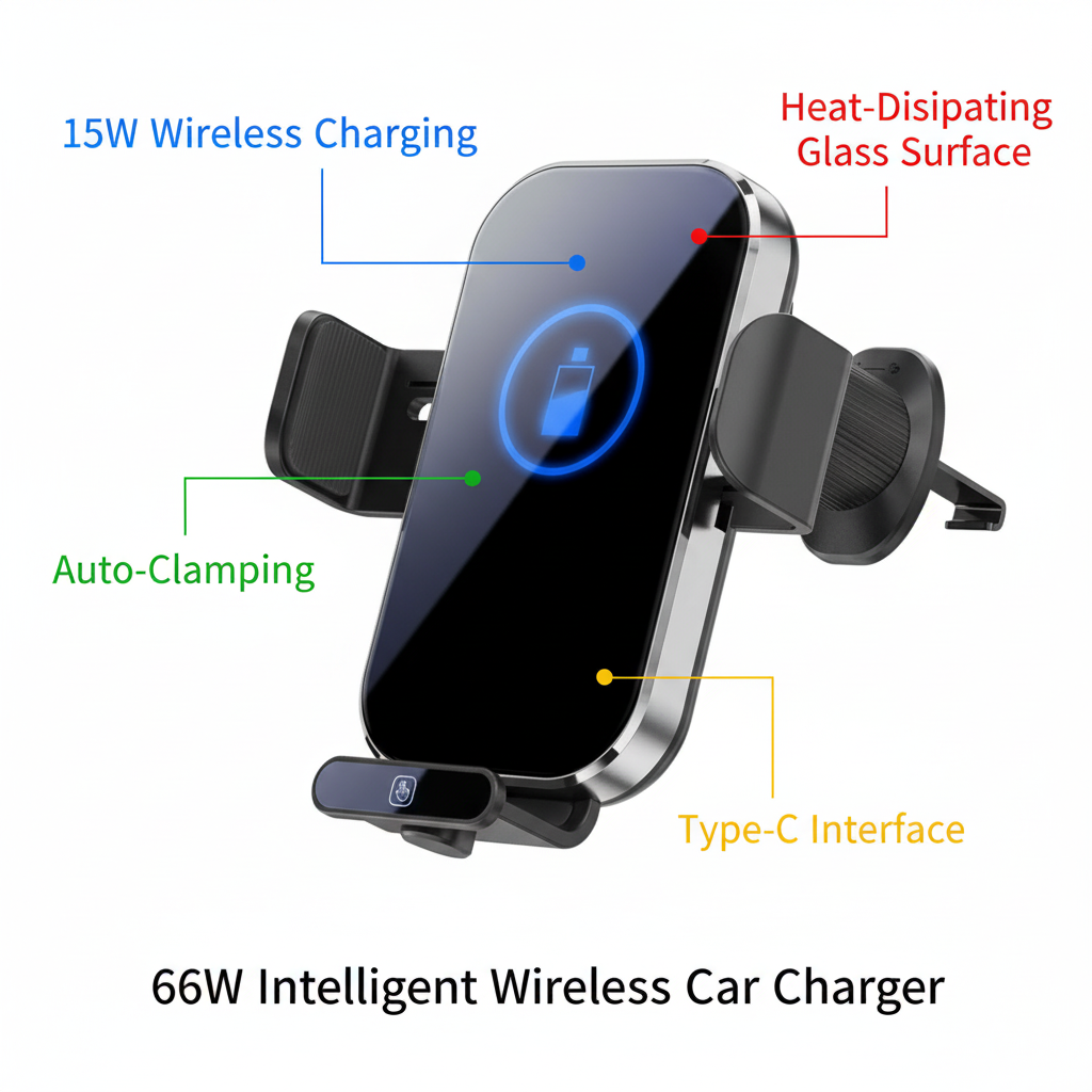 Intelligent Induction Wireless Car Charger - 66w High Power - Silver