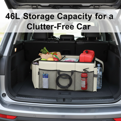 Beige 46L Car Organizer Storage Box with Multiple Compartments and Pockets