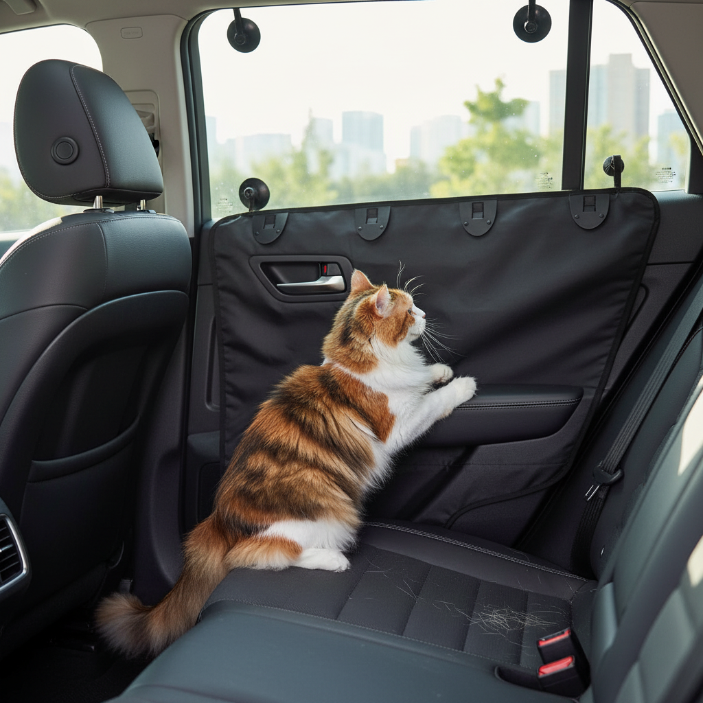 Pet Car Door Protector 77×64cm – Grey Waterproof Dog Barrier with Storage Pocket, Prevents Pets Jumping Out, Universal Fit for Cars, SUVs & Trucks