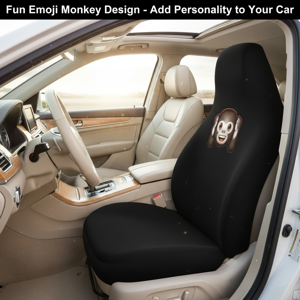 Pair of Emoji Car Front Seat Covers Monkey Face