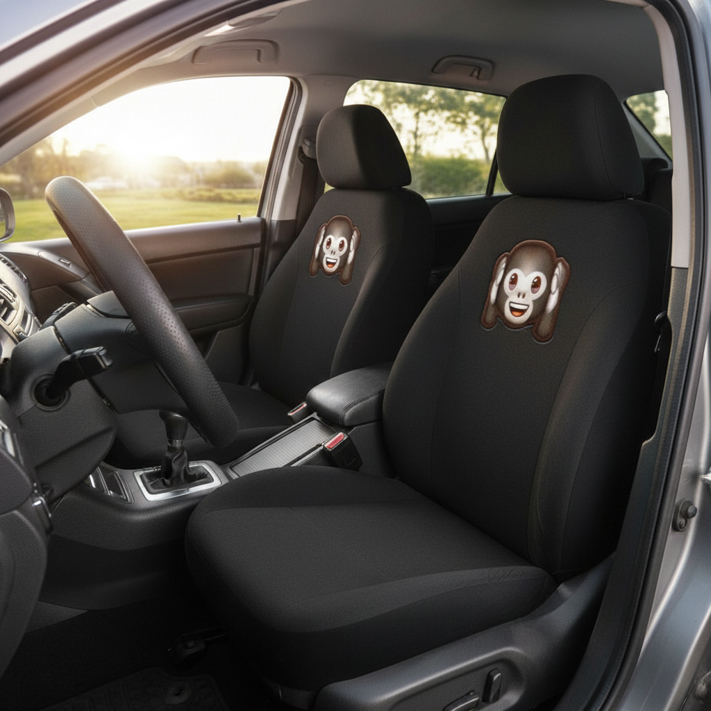Pair of Emoji Car Front Seat Covers Monkey Face