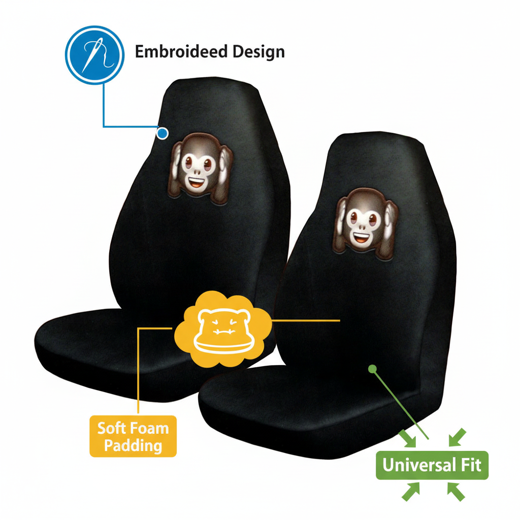 Pair of Emoji Car Front Seat Covers Monkey Face