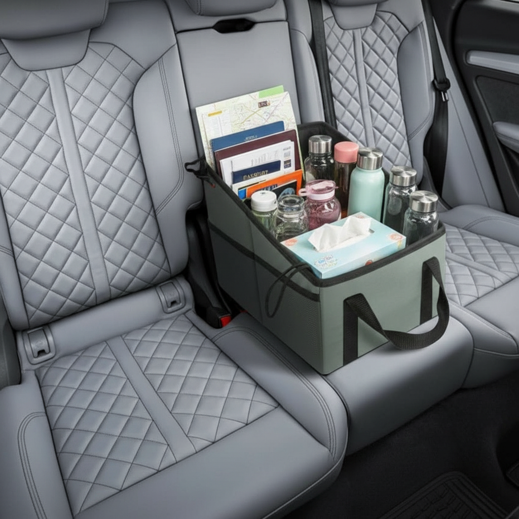 3-piece Black Car Trunk Storage Box - Large Capacity Oxford Cloth Foldable Car Seat Organizer