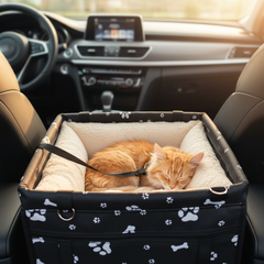 Black bone print Portable Pet Car Seat for Dogs and Cats - Adjustable Car Seat Cover, Pet Travel Car Carrier with Safety Belt