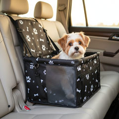 Black bone print Portable Pet Car Seat for Dogs and Cats - Adjustable Car Seat Cover, Pet Travel Car Carrier with Safety Belt